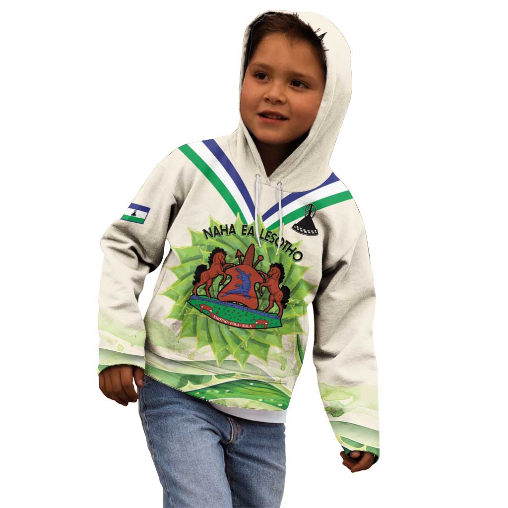 Personalised Lesotho Independence Day Kid Hoodie Aloe Polyphylla Mix Coat Of Arms - Wonder Print Shop