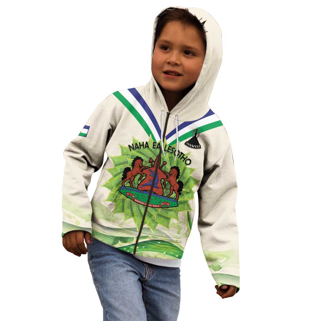 Personalised Lesotho Independence Day Kid Hoodie Aloe Polyphylla Mix Coat Of Arms - Wonder Print Shop