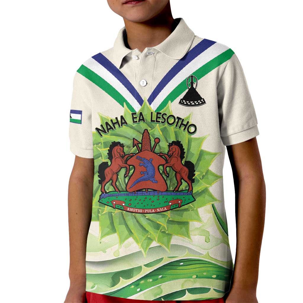 Personalised Lesotho Independence Day Kid Polo Shirt Aloe Polyphylla Mix Coat Of Arms - Wonder Print Shop