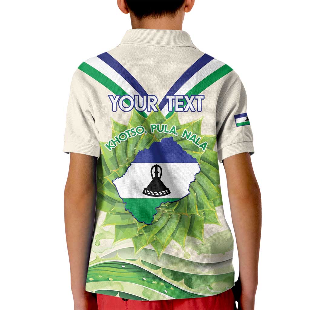 Personalised Lesotho Independence Day Kid Polo Shirt Aloe Polyphylla Mix Coat Of Arms - Wonder Print Shop
