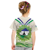 Personalised Lesotho Independence Day Kid T Shirt Aloe Polyphylla Mix Coat Of Arms - Wonder Print Shop