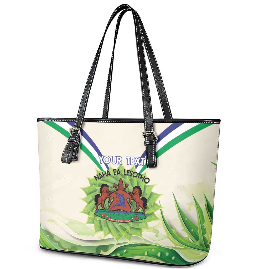 Personalised Lesotho Independence Day Leather Tote Bag Aloe Polyphylla Mix Coat Of Arms - Wonder Print Shop