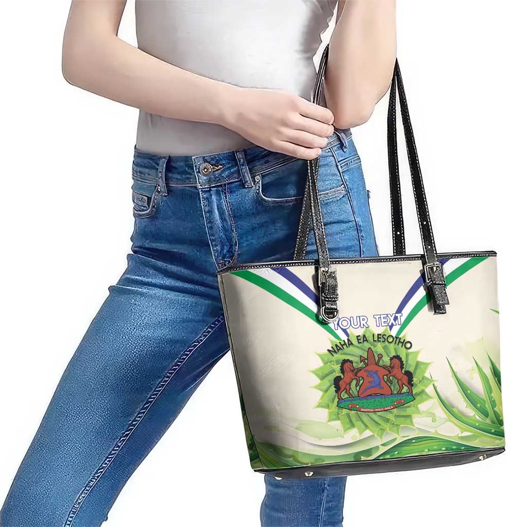 Personalised Lesotho Independence Day Leather Tote Bag Aloe Polyphylla Mix Coat Of Arms - Wonder Print Shop