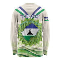 Personalised Lesotho Independence Day Long Sleeve Shirt Aloe Polyphylla Mix Coat Of Arms - Wonder Print Shop