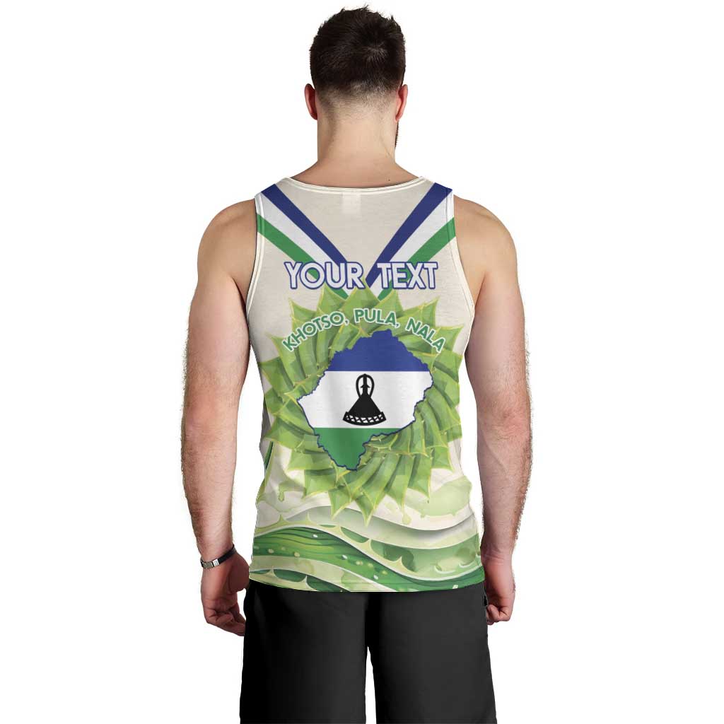 Personalised Lesotho Independence Day Men Tank Top Aloe Polyphylla Mix Coat Of Arms - Wonder Print Shop