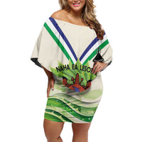 Personalised Lesotho Independence Day Off Shoulder Short Dress Aloe Polyphylla Mix Coat Of Arms - Wonder Print Shop