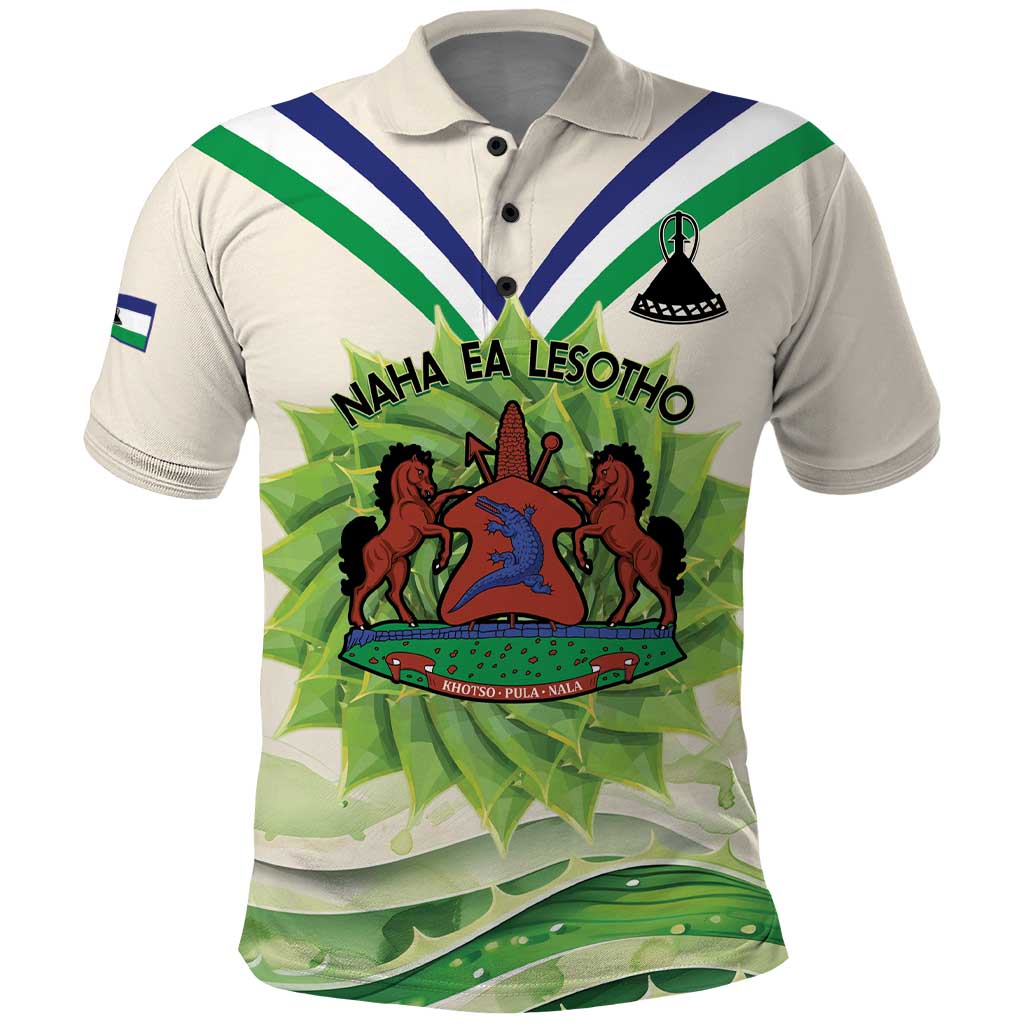Personalised Lesotho Independence Day Polo Shirt Aloe Polyphylla Mix Coat Of Arms - Wonder Print Shop