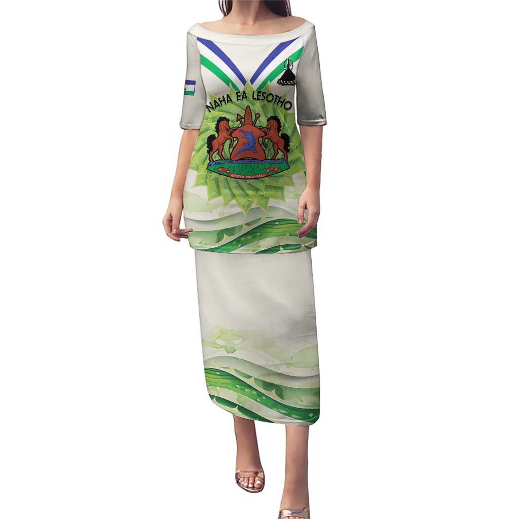 Personalised Lesotho Independence Day Puletasi Aloe Polyphylla Mix Coat Of Arms - Wonder Print Shop