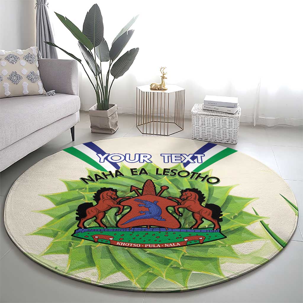 Personalised Lesotho Independence Day Round Carpet Aloe Polyphylla Mix Coat Of Arms
