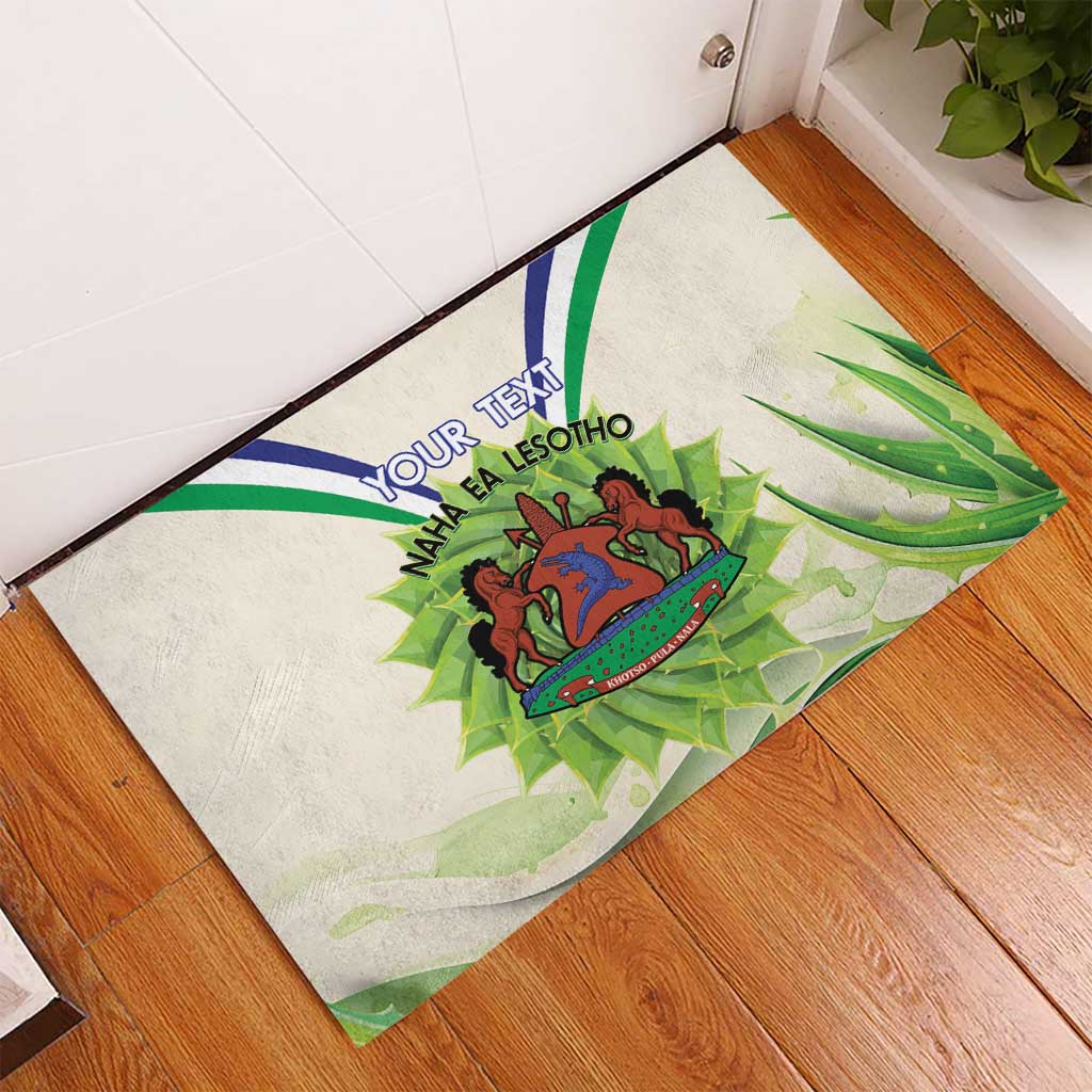 Personalised Lesotho Independence Day Rubber Doormat Aloe Polyphylla Mix Coat Of Arms - Wonder Print Shop