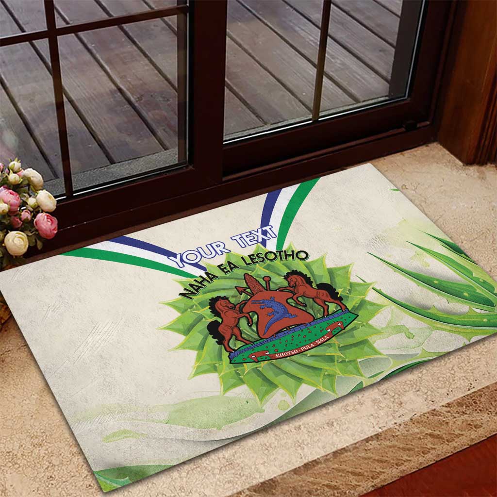 Personalised Lesotho Independence Day Rubber Doormat Aloe Polyphylla Mix Coat Of Arms - Wonder Print Shop