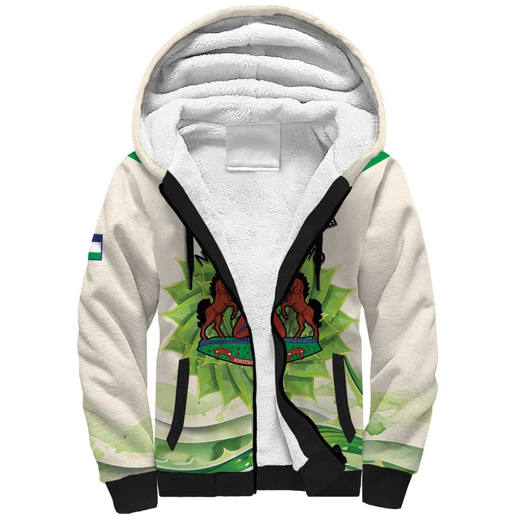 Personalised Lesotho Independence Day Sherpa Hoodie Aloe Polyphylla Mix Coat Of Arms - Wonder Print Shop