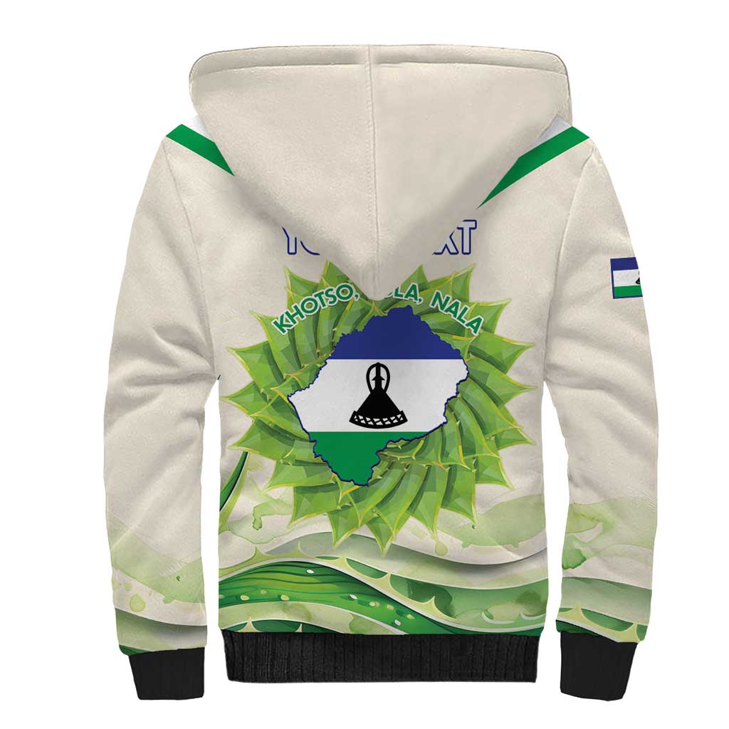 Personalised Lesotho Independence Day Sherpa Hoodie Aloe Polyphylla Mix Coat Of Arms - Wonder Print Shop