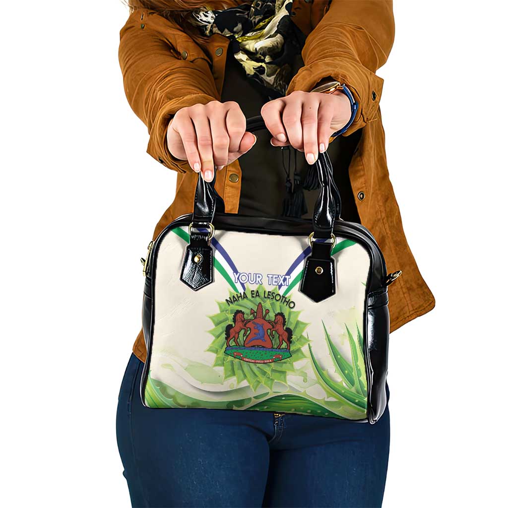 Personalised Lesotho Independence Day Shoulder Handbag Aloe Polyphylla Mix Coat Of Arms