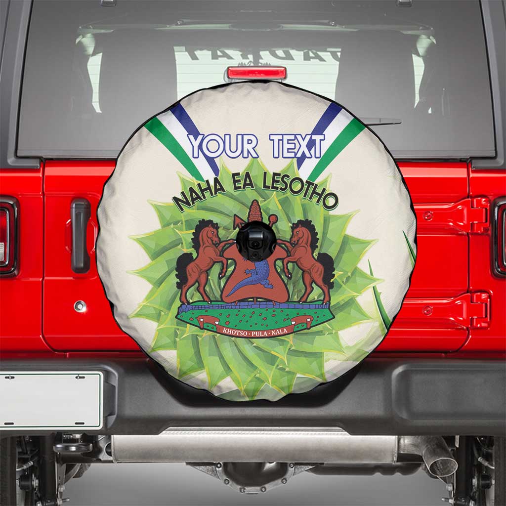 Personalised Lesotho Independence Day Spare Tire Cover Aloe Polyphylla Mix Coat Of Arms - Wonder Print Shop