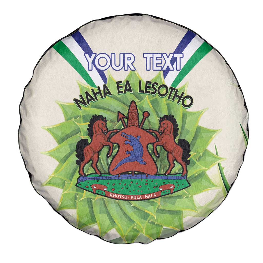 Personalised Lesotho Independence Day Spare Tire Cover Aloe Polyphylla Mix Coat Of Arms - Wonder Print Shop