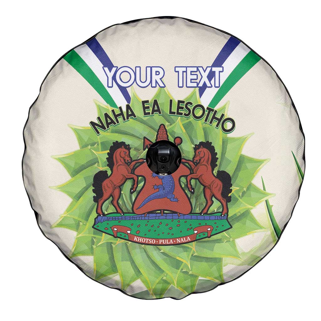 Personalised Lesotho Independence Day Spare Tire Cover Aloe Polyphylla Mix Coat Of Arms - Wonder Print Shop