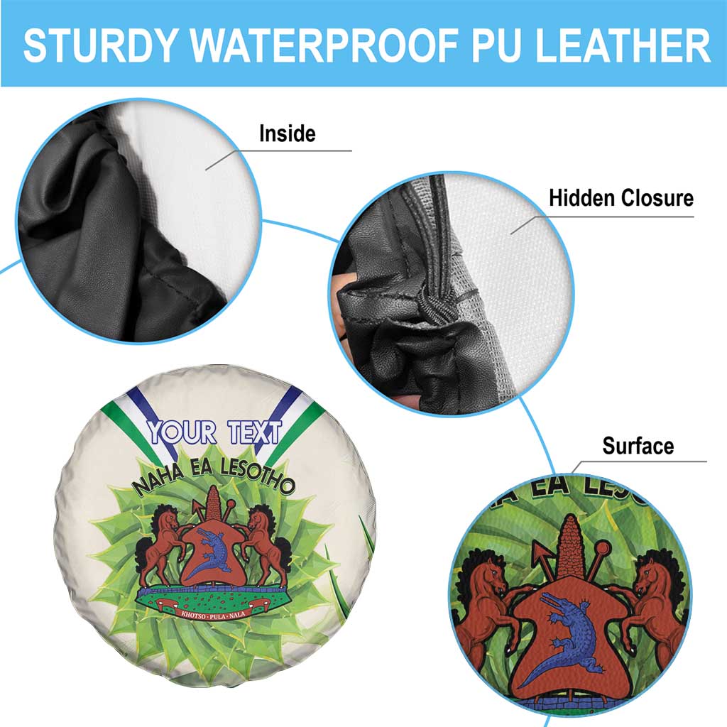 Personalised Lesotho Independence Day Spare Tire Cover Aloe Polyphylla Mix Coat Of Arms - Wonder Print Shop