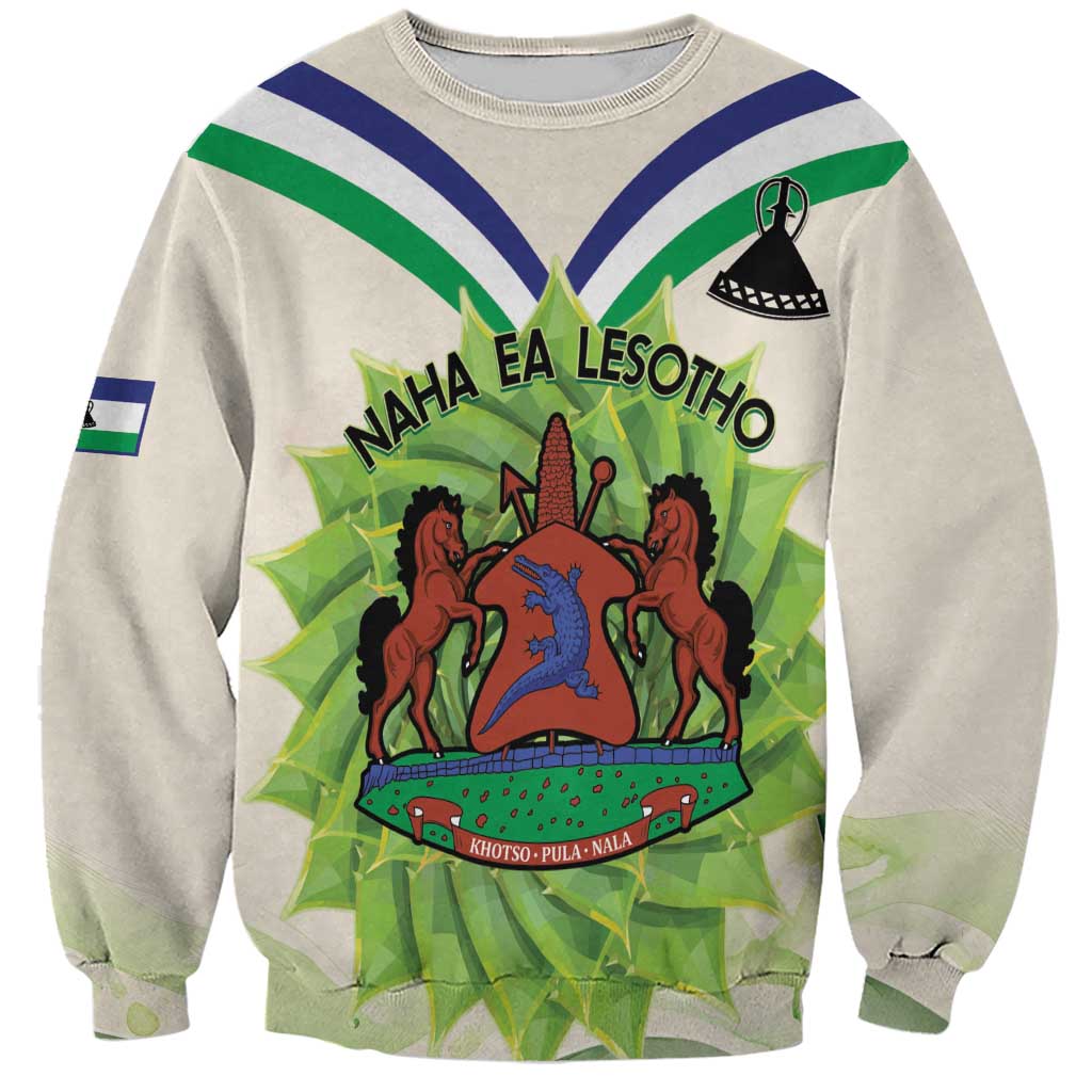 Personalised Lesotho Independence Day Sweatshirt Aloe Polyphylla Mix Coat Of Arms - Wonder Print Shop