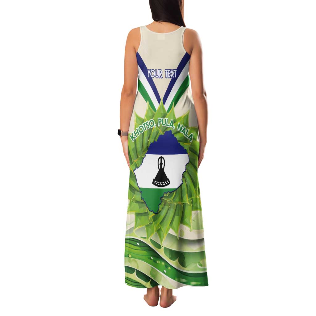 Personalised Lesotho Independence Day Tank Maxi Dress Aloe Polyphylla Mix Coat Of Arms - Wonder Print Shop