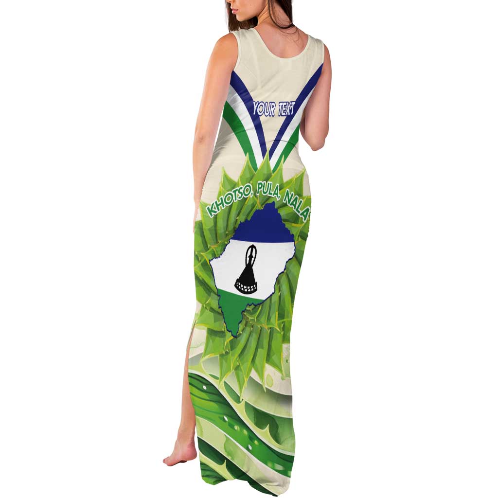 Personalised Lesotho Independence Day Tank Maxi Dress Aloe Polyphylla Mix Coat Of Arms - Wonder Print Shop