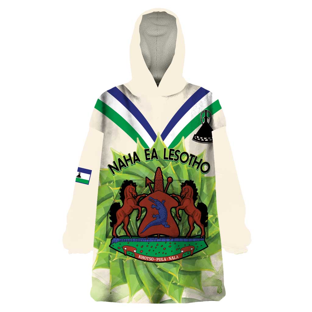 Personalised Lesotho Independence Day Wearable Blanket Hoodie Aloe Polyphylla Mix Coat Of Arms - Wonder Print Shop