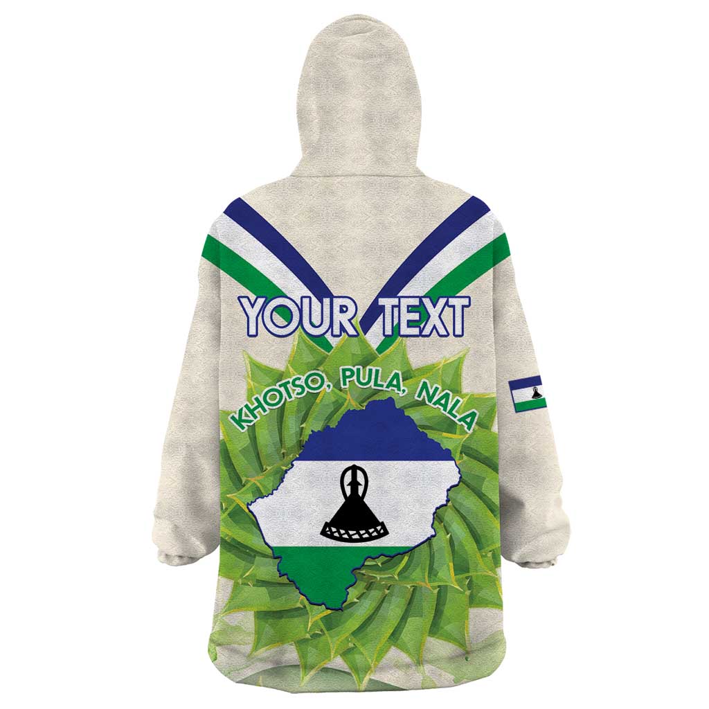Personalised Lesotho Independence Day Wearable Blanket Hoodie Aloe Polyphylla Mix Coat Of Arms - Wonder Print Shop