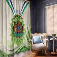 Personalised Lesotho Independence Day Window Curtain Aloe Polyphylla Mix Coat Of Arms - Wonder Print Shop