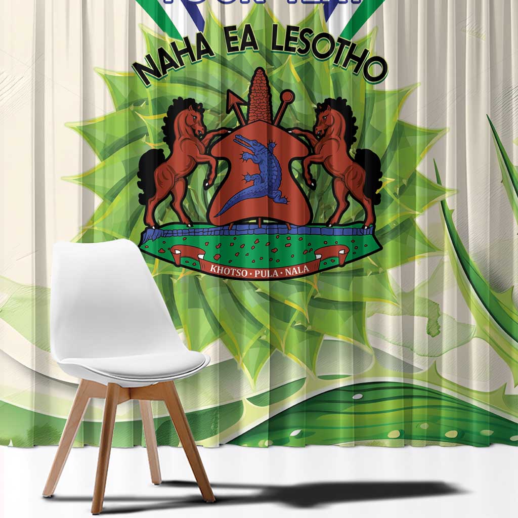 Personalised Lesotho Independence Day Window Curtain Aloe Polyphylla Mix Coat Of Arms - Wonder Print Shop