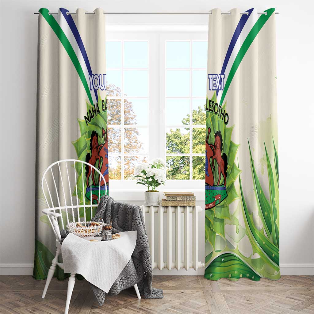 Personalised Lesotho Independence Day Window Curtain Aloe Polyphylla Mix Coat Of Arms - Wonder Print Shop