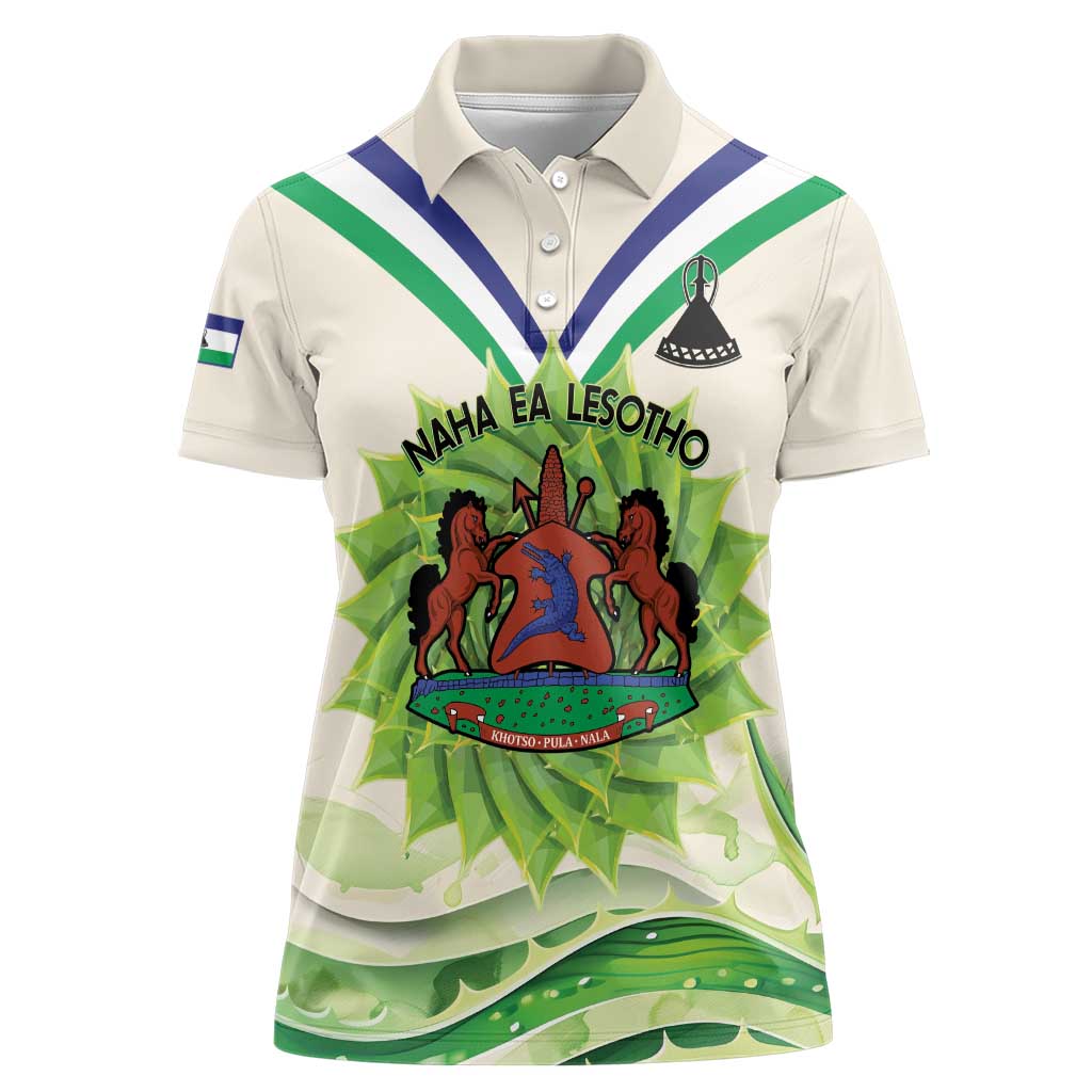 Personalised Lesotho Independence Day Women Polo Shirt Aloe Polyphylla Mix Coat Of Arms - Wonder Print Shop