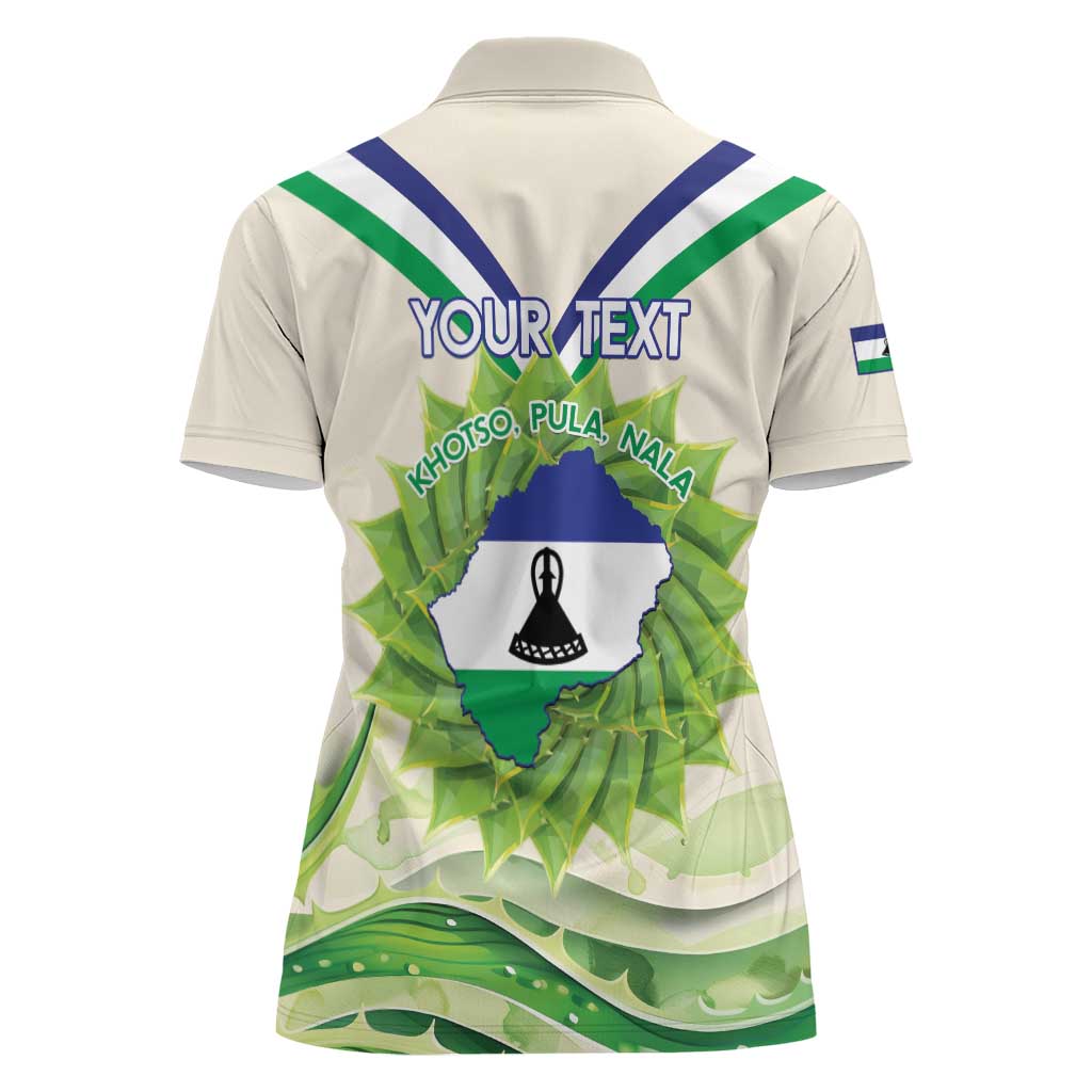 Personalised Lesotho Independence Day Women Polo Shirt Aloe Polyphylla Mix Coat Of Arms - Wonder Print Shop