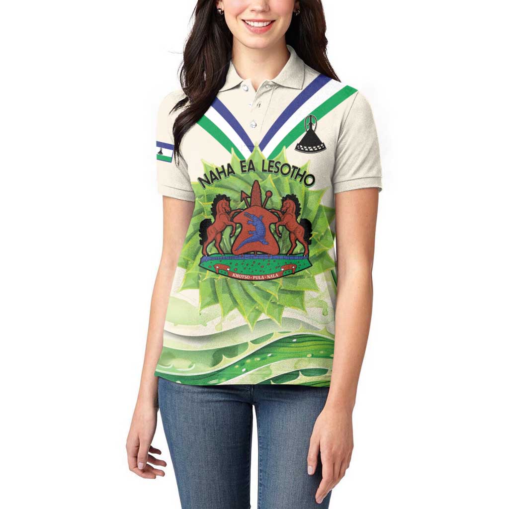 Personalised Lesotho Independence Day Women Polo Shirt Aloe Polyphylla Mix Coat Of Arms - Wonder Print Shop