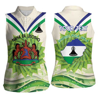 Personalised Lesotho Independence Day Women Sleeveless Polo Shirt Aloe Polyphylla Mix Coat Of Arms - Wonder Print Shop