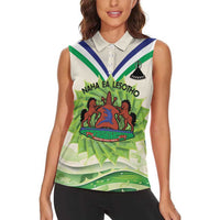 Personalised Lesotho Independence Day Women Sleeveless Polo Shirt Aloe Polyphylla Mix Coat Of Arms - Wonder Print Shop