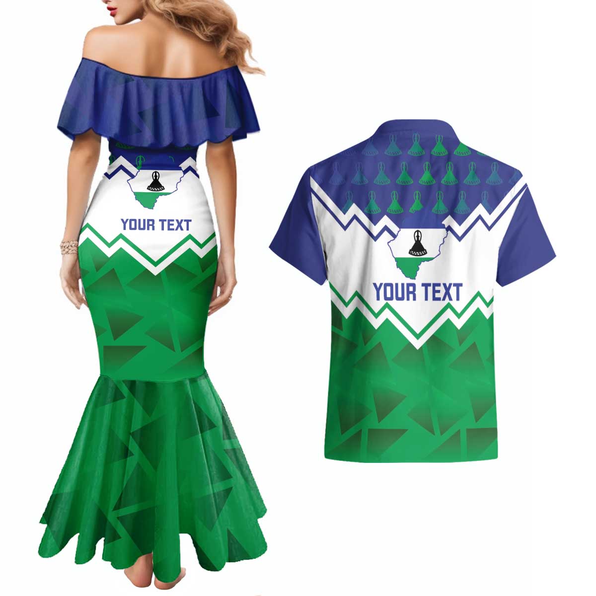 Personalised Lesotho Independence Day Couples Matching Mermaid Dress and Hawaiian Shirt Naha ea Lesotho Proud - Wonder Print Shop