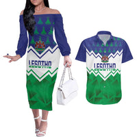 Personalised Lesotho Independence Day Couples Matching Off The Shoulder Long Sleeve Dress and Hawaiian Shirt Naha ea Lesotho Proud - Wonder Print Shop