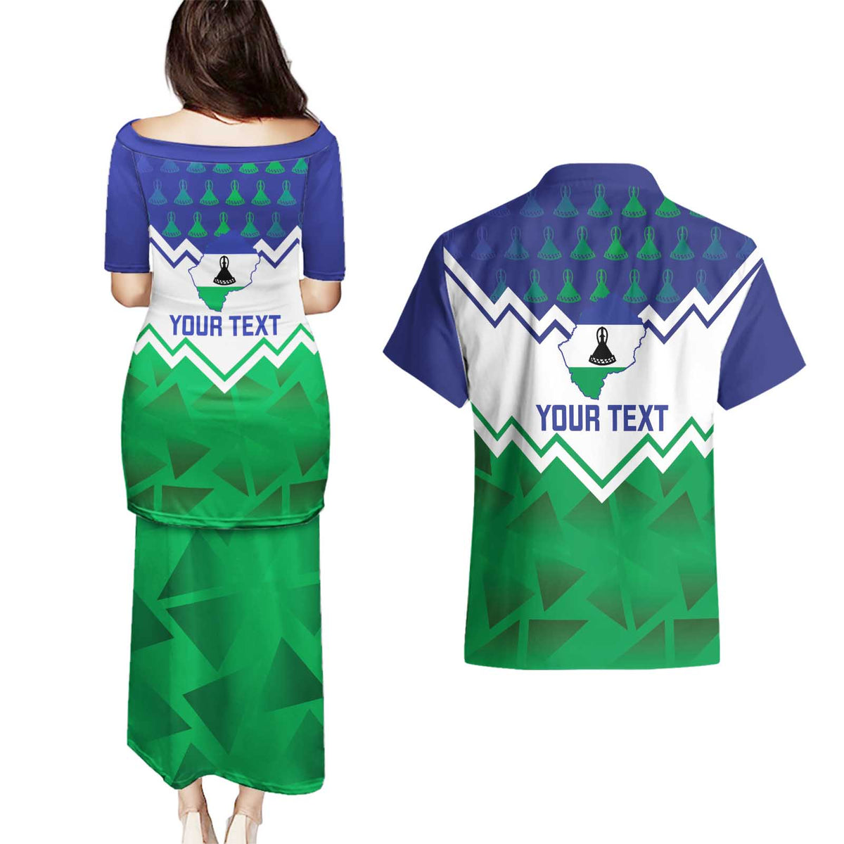 Personalised Lesotho Independence Day Couples Matching Puletasi and Hawaiian Shirt Naha ea Lesotho Proud - Wonder Print Shop