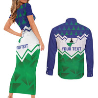Personalised Lesotho Independence Day Couples Matching Short Sleeve Bodycon Dress and Long Sleeve Button Shirt Naha ea Lesotho Proud - Wonder Print Shop