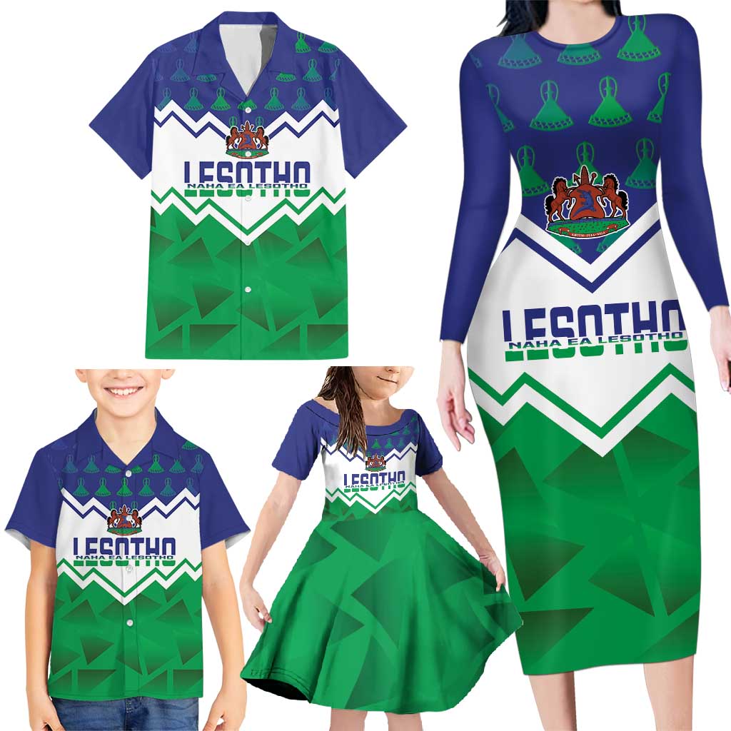 Personalised Lesotho Independence Day Family Matching Long Sleeve Bodycon Dress and Hawaiian Shirt Naha ea Lesotho Proud - Wonder Print Shop