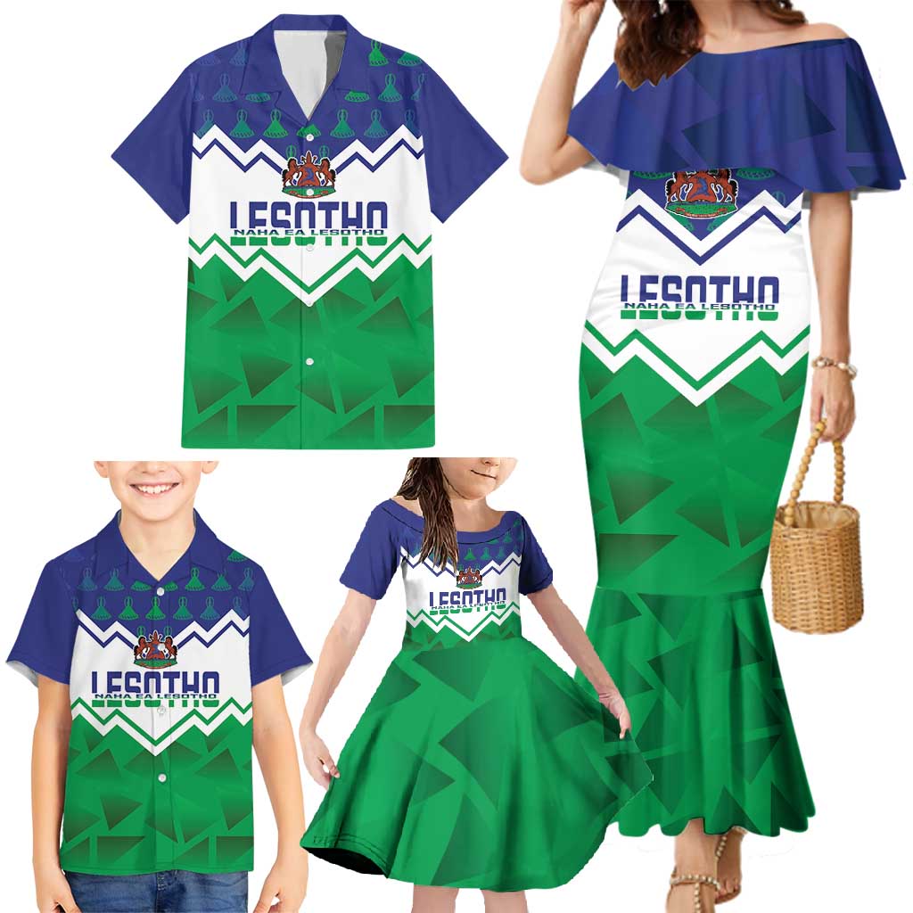 Personalised Lesotho Independence Day Family Matching Mermaid Dress and Hawaiian Shirt Naha ea Lesotho Proud - Wonder Print Shop
