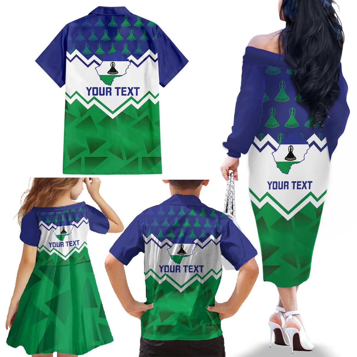 Personalised Lesotho Independence Day Family Matching Off The Shoulder Long Sleeve Dress and Hawaiian Shirt Naha ea Lesotho Proud - Wonder Print Shop