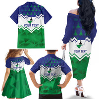Personalised Lesotho Independence Day Family Matching Off The Shoulder Long Sleeve Dress and Hawaiian Shirt Naha ea Lesotho Proud - Wonder Print Shop