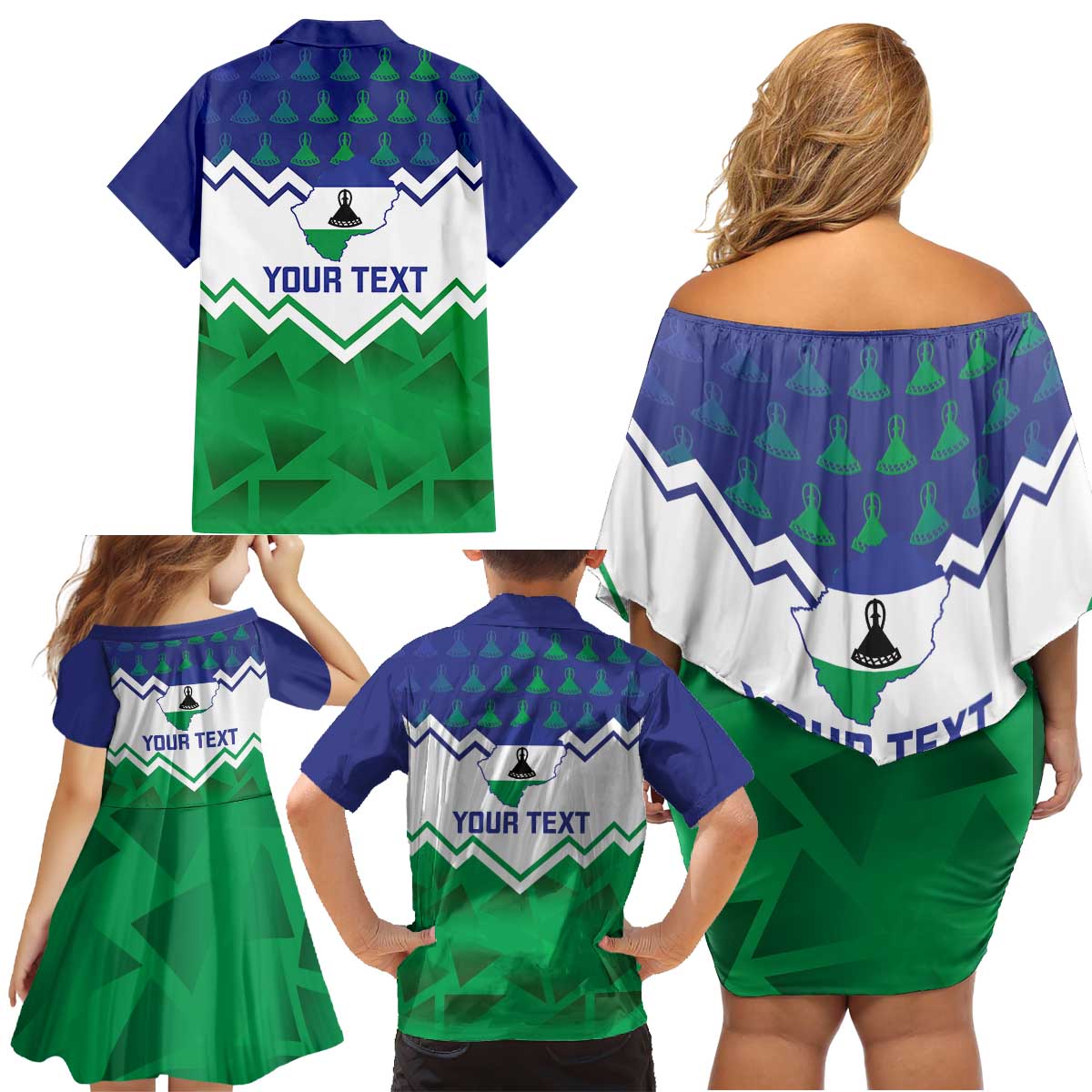 Personalised Lesotho Independence Day Family Matching Off Shoulder Short Dress and Hawaiian Shirt Naha ea Lesotho Proud - Wonder Print Shop