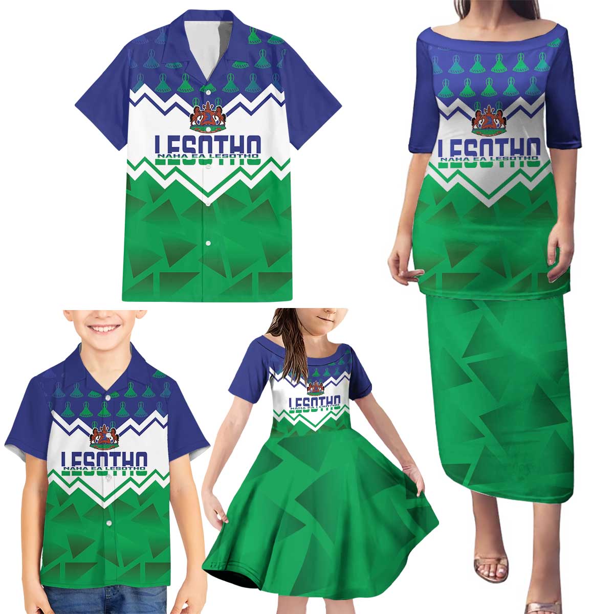 Personalised Lesotho Independence Day Family Matching Puletasi and Hawaiian Shirt Naha ea Lesotho Proud - Wonder Print Shop