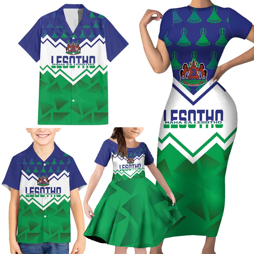 Personalised Lesotho Independence Day Family Matching Short Sleeve Bodycon Dress and Hawaiian Shirt Naha ea Lesotho Proud - Wonder Print Shop