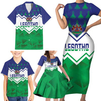 Personalised Lesotho Independence Day Family Matching Short Sleeve Bodycon Dress and Hawaiian Shirt Naha ea Lesotho Proud - Wonder Print Shop