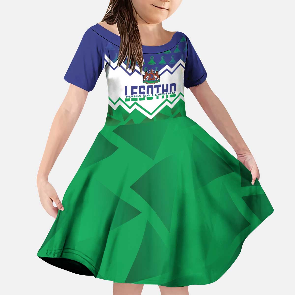 Personalised Lesotho Independence Day Kid Short Sleeve Dress Naha ea Lesotho Proud - Wonder Print Shop