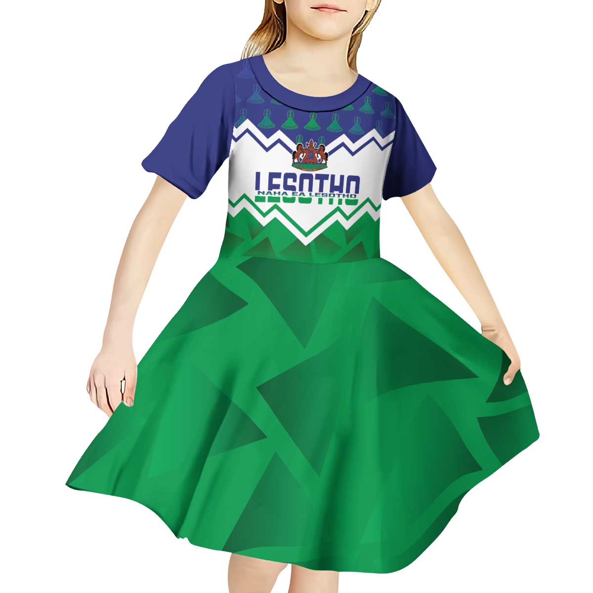 Personalised Lesotho Independence Day Kid Short Sleeve Dress Naha ea Lesotho Proud - Wonder Print Shop