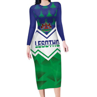 Personalised Lesotho Independence Day Long Sleeve Bodycon Dress Naha ea Lesotho Proud - Wonder Print Shop
